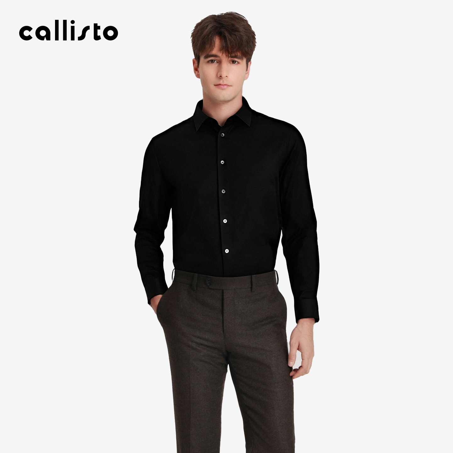 【商场同款】callisto2025秋冬新品男士长袖纯色翻领通勤棉衬衫