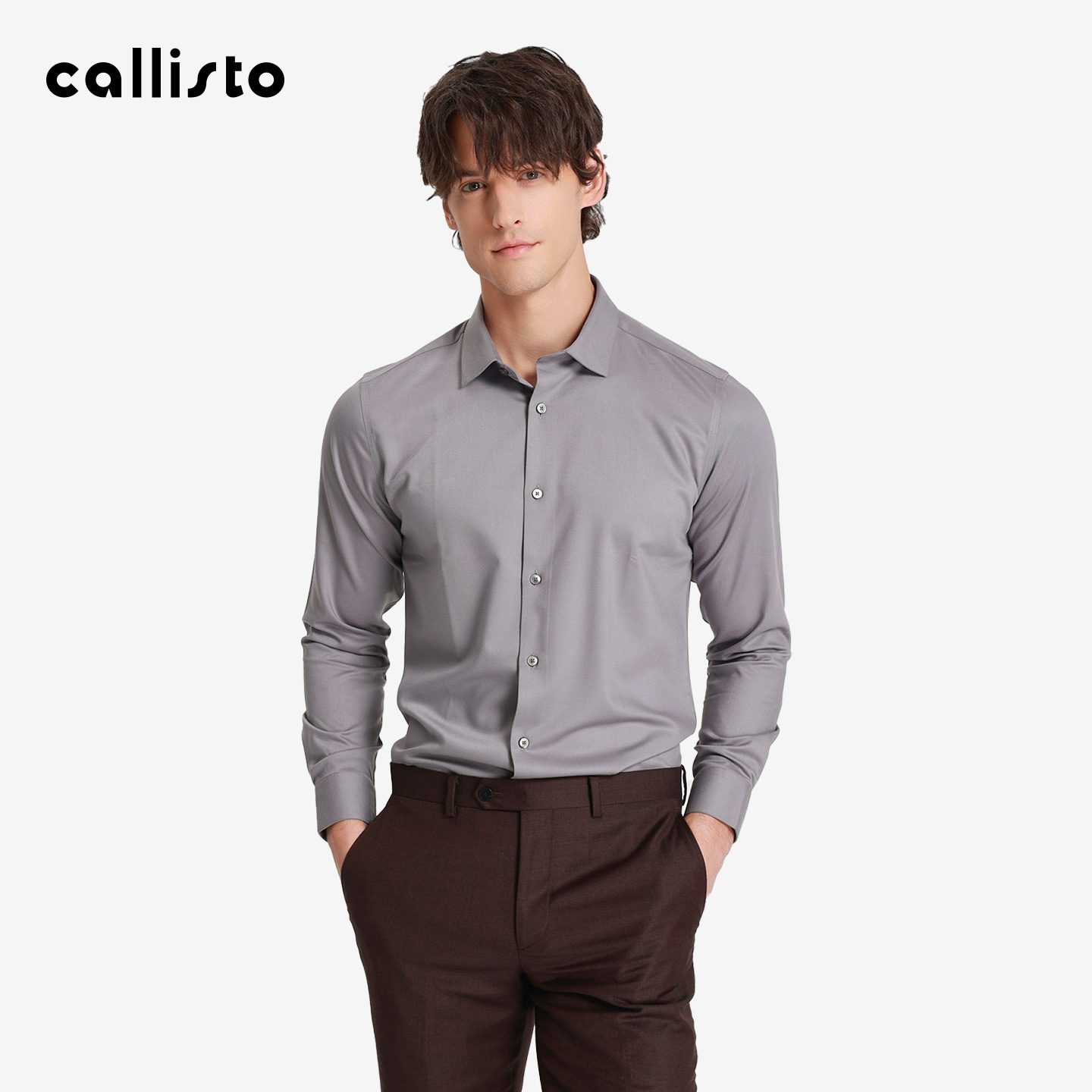 【柔感羊毛衬衫】callisto2025秋冬男士暖感衬衣三色翻领长袖衬衫