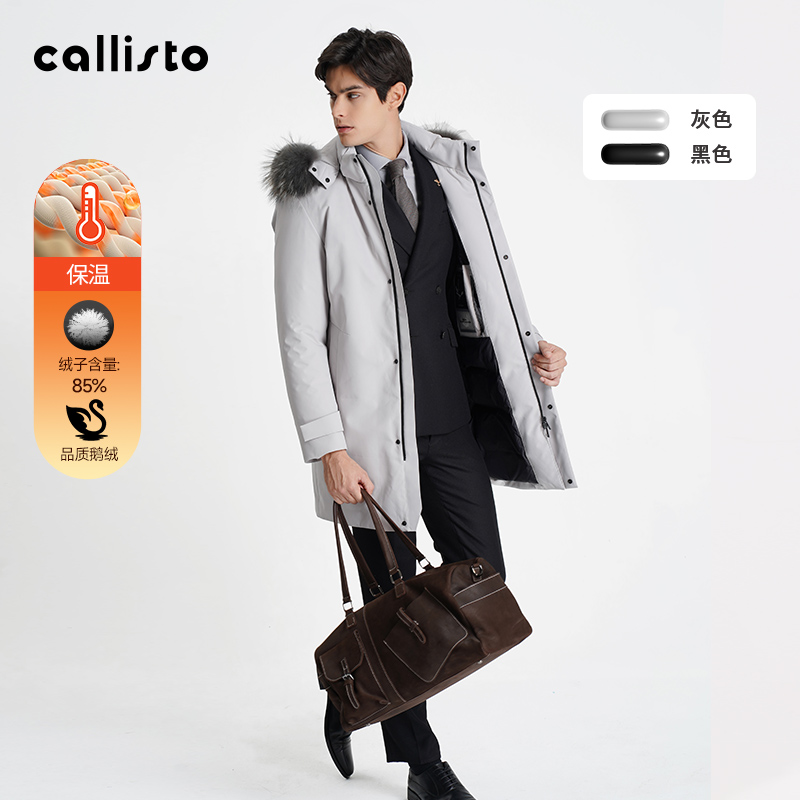 CALLISTO狐狸毛领白鹅绒羽绒服