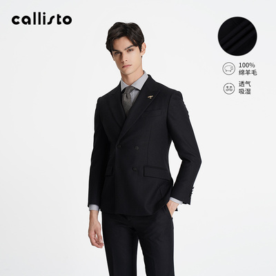 【西服套装】callisto春秋新品重磅礼服戗驳领珐琅扣纯羊毛套装男