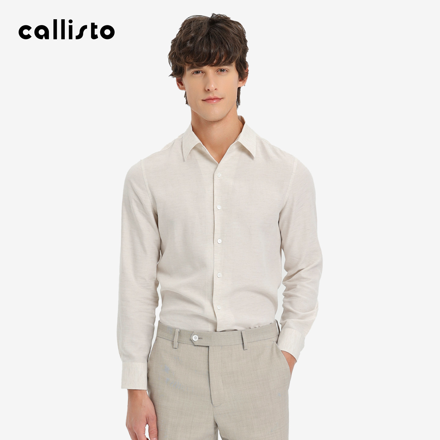 【商场同款】callisto2026春新品男士长袖翻领莱赛尔亚麻混纺衬衫