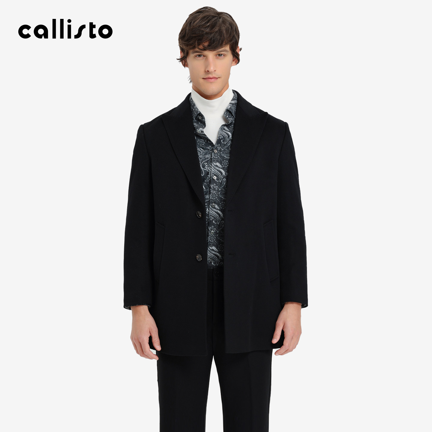 【山羊绒混纺】CALLISTO冬季新款男士中款戗驳领羊毛保暖毛呢大衣