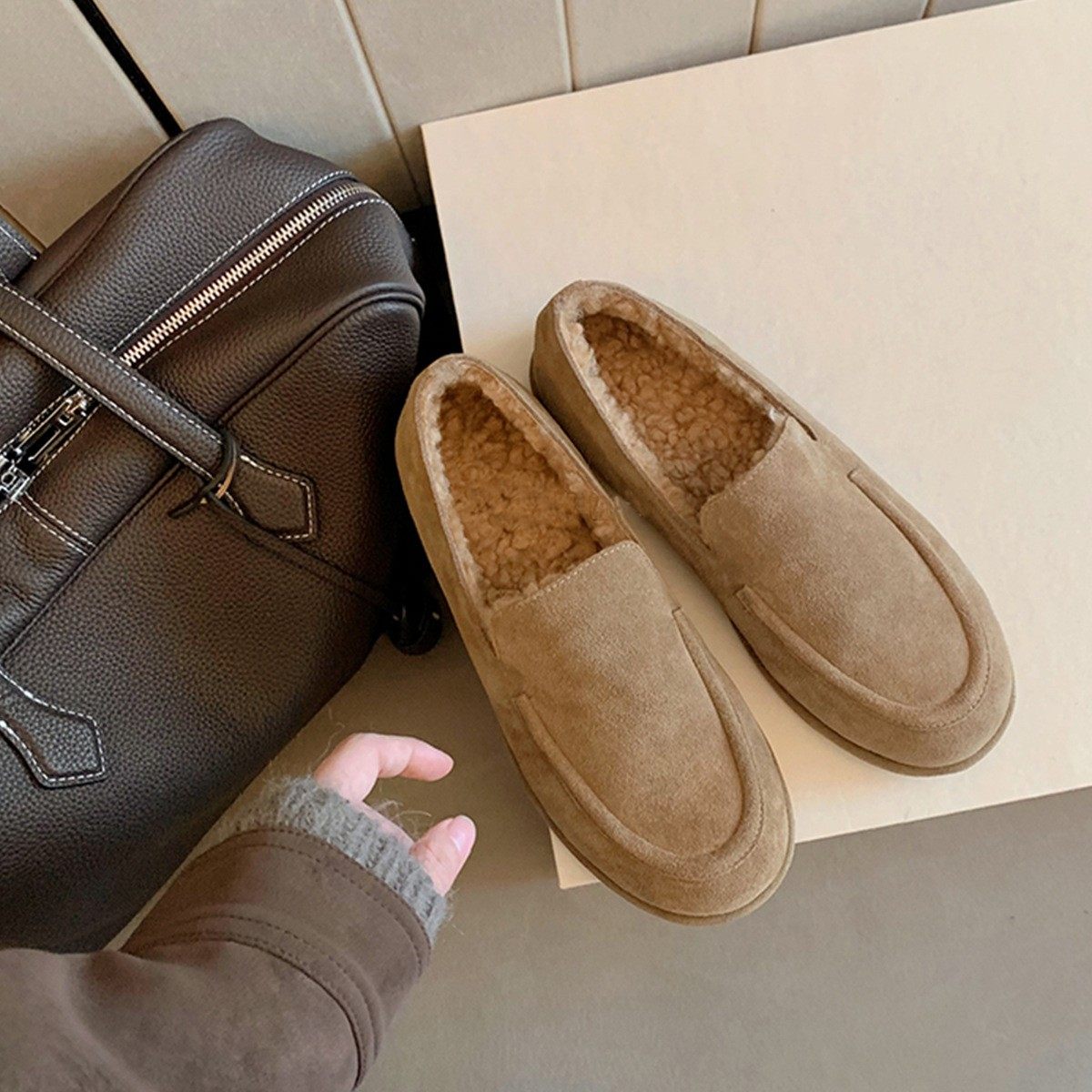 2025秋冬新款毛毛鞋乐福鞋女圆头休闲懒人老钱风平底加绒棉鞋单鞋,女鞋,牛津鞋/布洛克鞋/德比鞋,淘宝优惠券,粉丝福利购,淘宝优惠卷