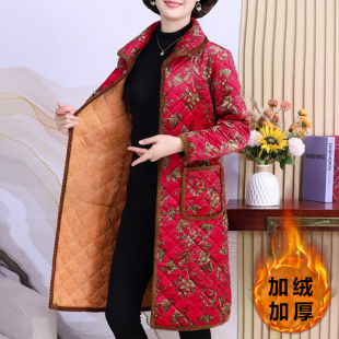 加厚绒睡袍妈妈中长款40-50岁冬装外套大花棉袄中老年女家居服浴
