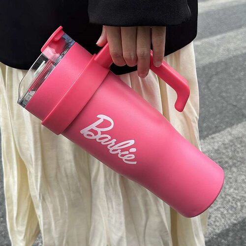 名创优品MINISO芭比胶囊系列巨无霸钢杯大容量吸管杯1300ml