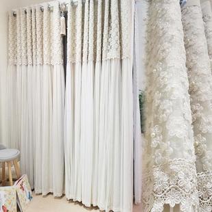 []浪漫韩式花朵绣花花蕊珠珠装饰米色遮光公主房卧室裙摆窗帘