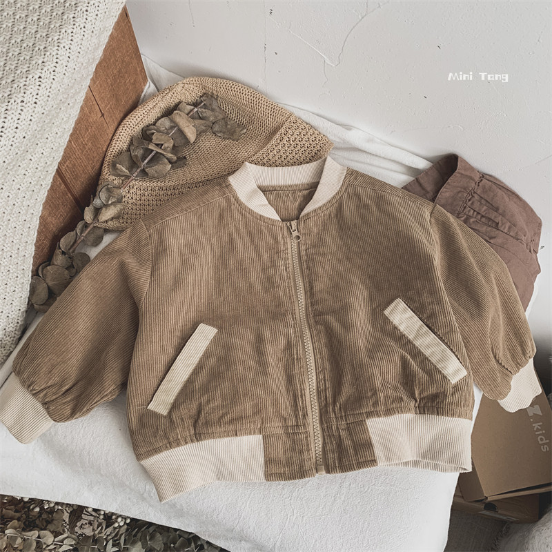 복고풍 악센트 일한판 아동용 남성용 및 여성용 코듀로이 지퍼 자켓 베이비 스타일 자켓 가디건 봄 가을 트렌드