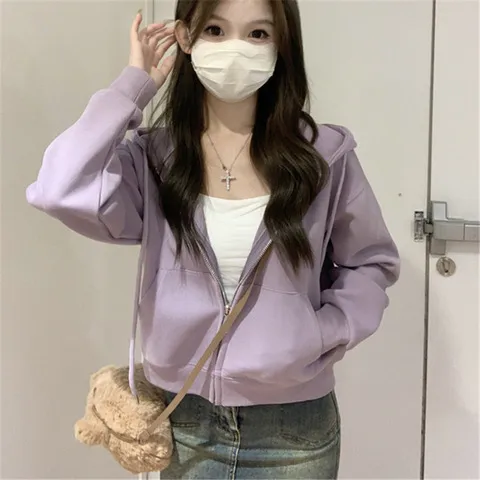 肩藏青色夏季上衣连帽卫衣短款休闲外套春秋款运动正薄款秋季女