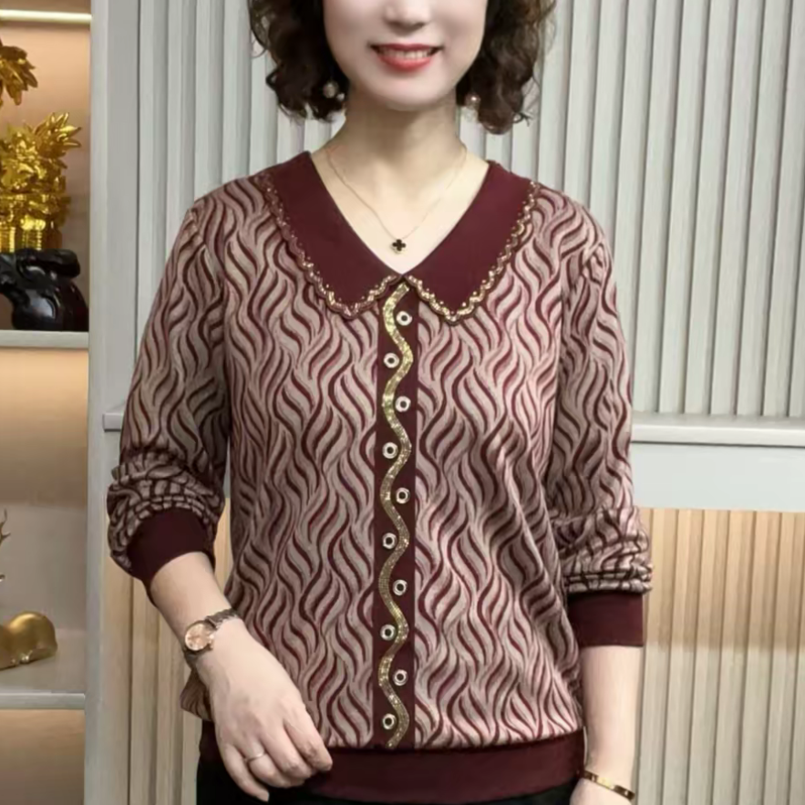 秋季新款时尚洋气娃娃领烫钻打底衫显瘦减龄设计感翻领宽松上衣女,女装/女士精品,T恤,淘宝优惠券,粉丝福利购,淘宝优惠卷