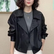 领宽松显瘦时尚 春季 皮衣女黑色西装 复古机车风短款 百搭外套女 新款