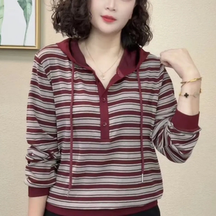 洋气卫衣显瘦减龄设计感连帽条纹拼接休闲百搭上衣女 时尚 秋季 新款