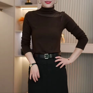 冬季新款啤酒领磨毛设计感黑色长袖T恤镂空纯色百搭显瘦打底衫女