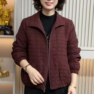 冬季 加棉外套气质百搭立领妈妈休闲纯色保暖减龄撞色拉链棉服 新款