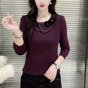 小衫 设计感花朵减龄洋气纯色荷叶边休闲优雅气质纯色长袖 新款 秋季