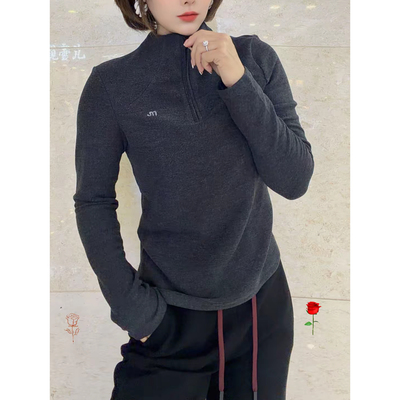 秋冬新款半拉链卫衣气质百搭显瘦减龄休闲刺绣双面绒宽松纯色上衣
