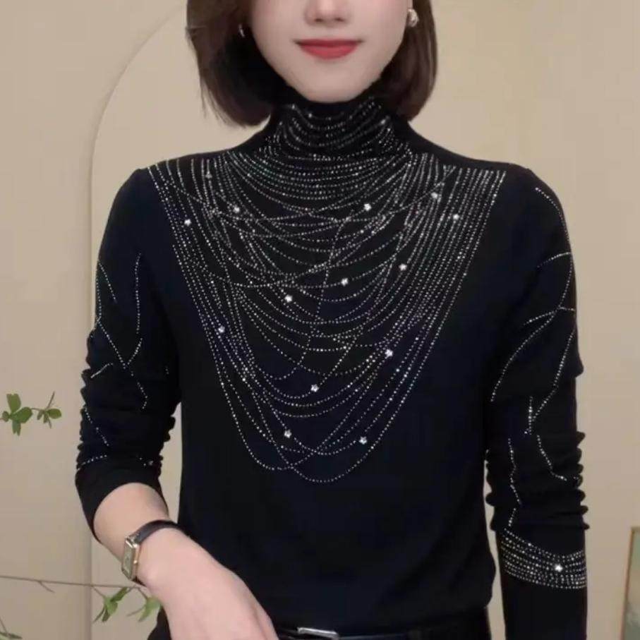 冬季新款半高领烫钻长袖双面绒保暖打底衫修身显瘦百搭气质女小衫,女装/女士精品,T恤,淘宝优惠券,粉丝福利购,淘宝优惠卷