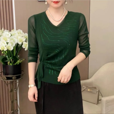 春夏新款弹力网纱长袖