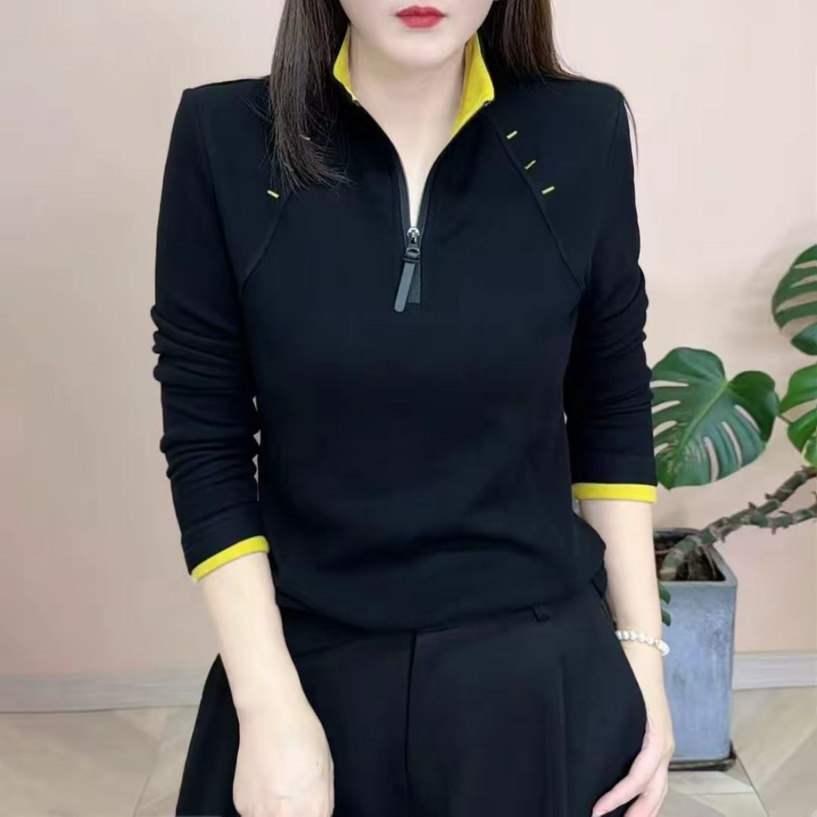 秋冬新款双面绒保暖半拉链卫衣显瘦减龄休闲宽松拼接撞色立领上衣