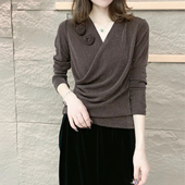 洋气花朵小衫 新款 上衣女气质百搭减龄打底衫 弹力网纱修身 V领时尚