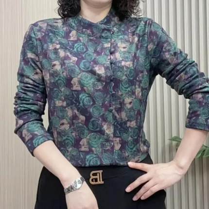 秋冬新款立领新中式打底衫修身显瘦洋气妈妈装时尚气长袖减龄上衣