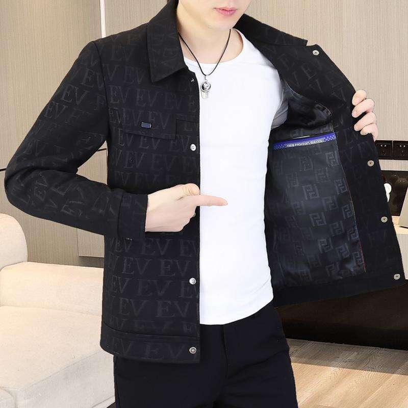 卡比顿男装秋季男士时尚潮流翻领夹克休闲男装修身外套皮