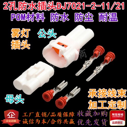 摩托车两孔接头汽车雾灯防水插头