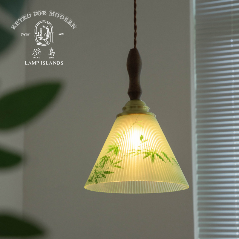 灯岛 复古绿色玻璃吊灯氛围灯中古风南洋法式卧室餐厅吧台床头灯