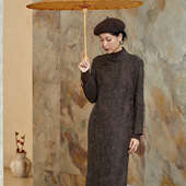 秋季 布小匠原创设计新款 桑蚕丝提花香云纱正肩旗袍女新中式 连衣裙