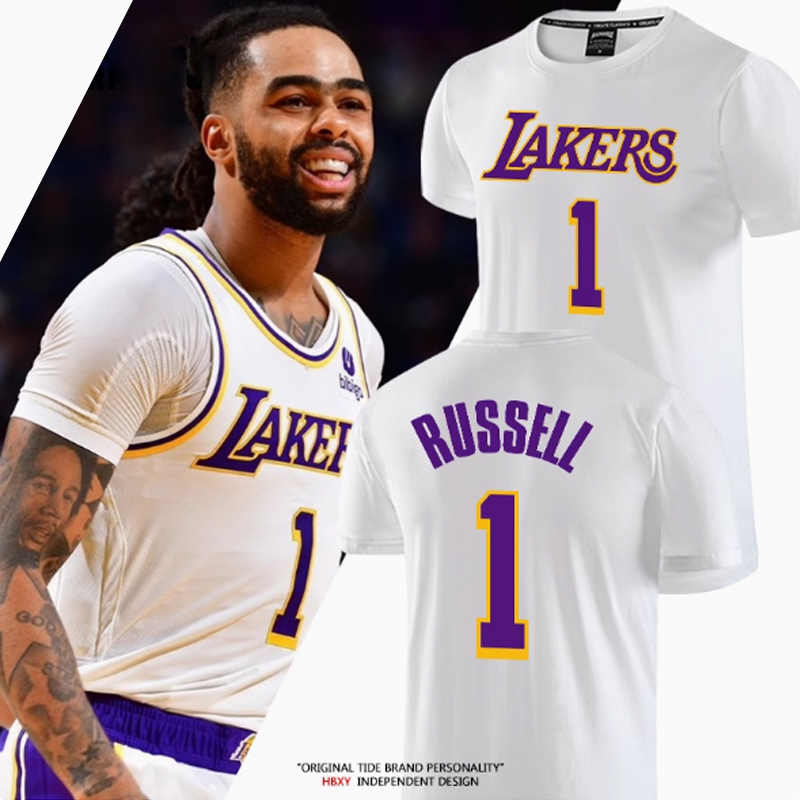 湖人队拉塞尔1号球衣短袖t恤篮球运动休闲宽松训练服夏季潮流LN