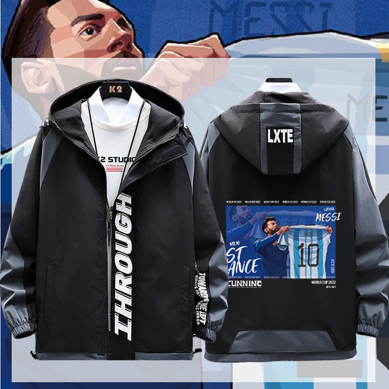 最后一舞梅西c罗手绘足球粉丝队服男女连帽夹克休闲秋冬外套yq