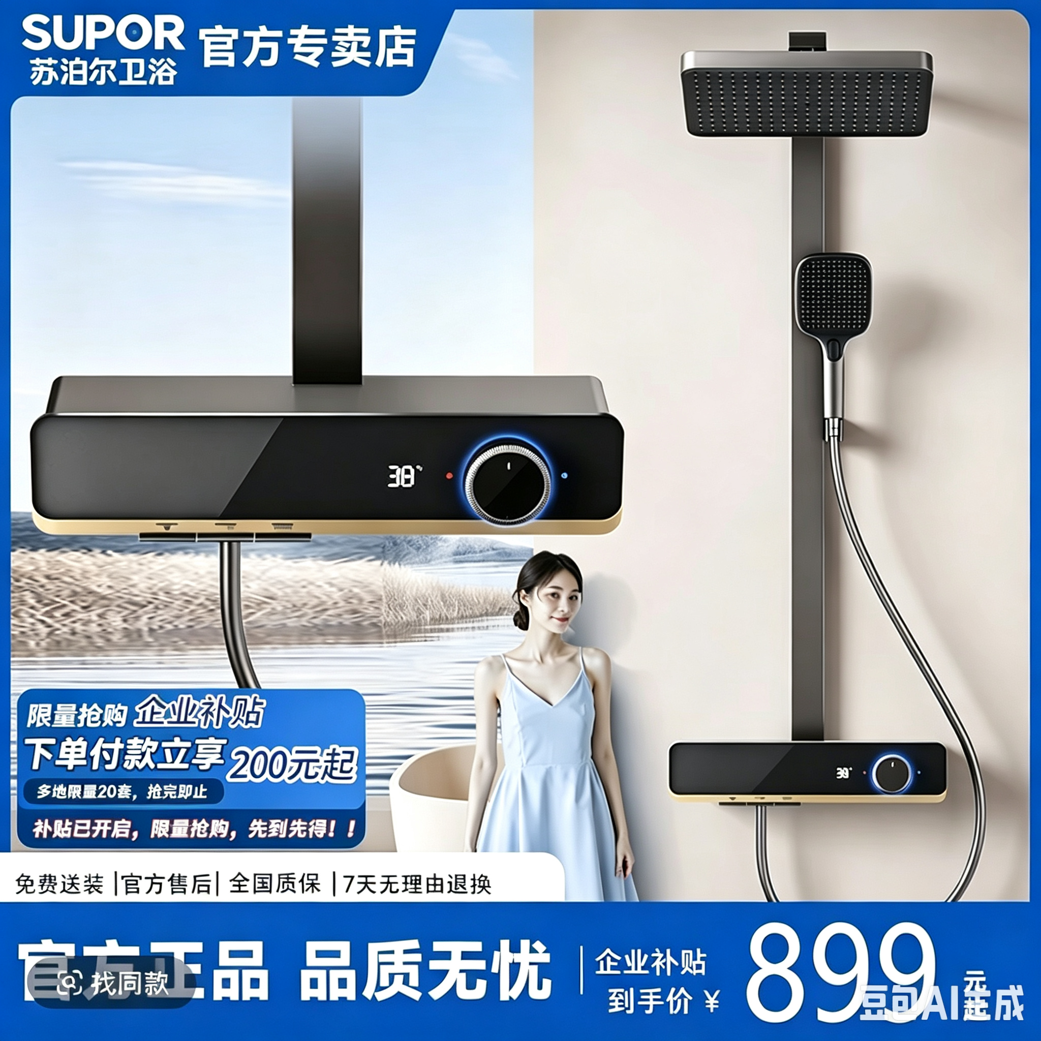 苏泊尔小汉斯数显增压花洒套装
