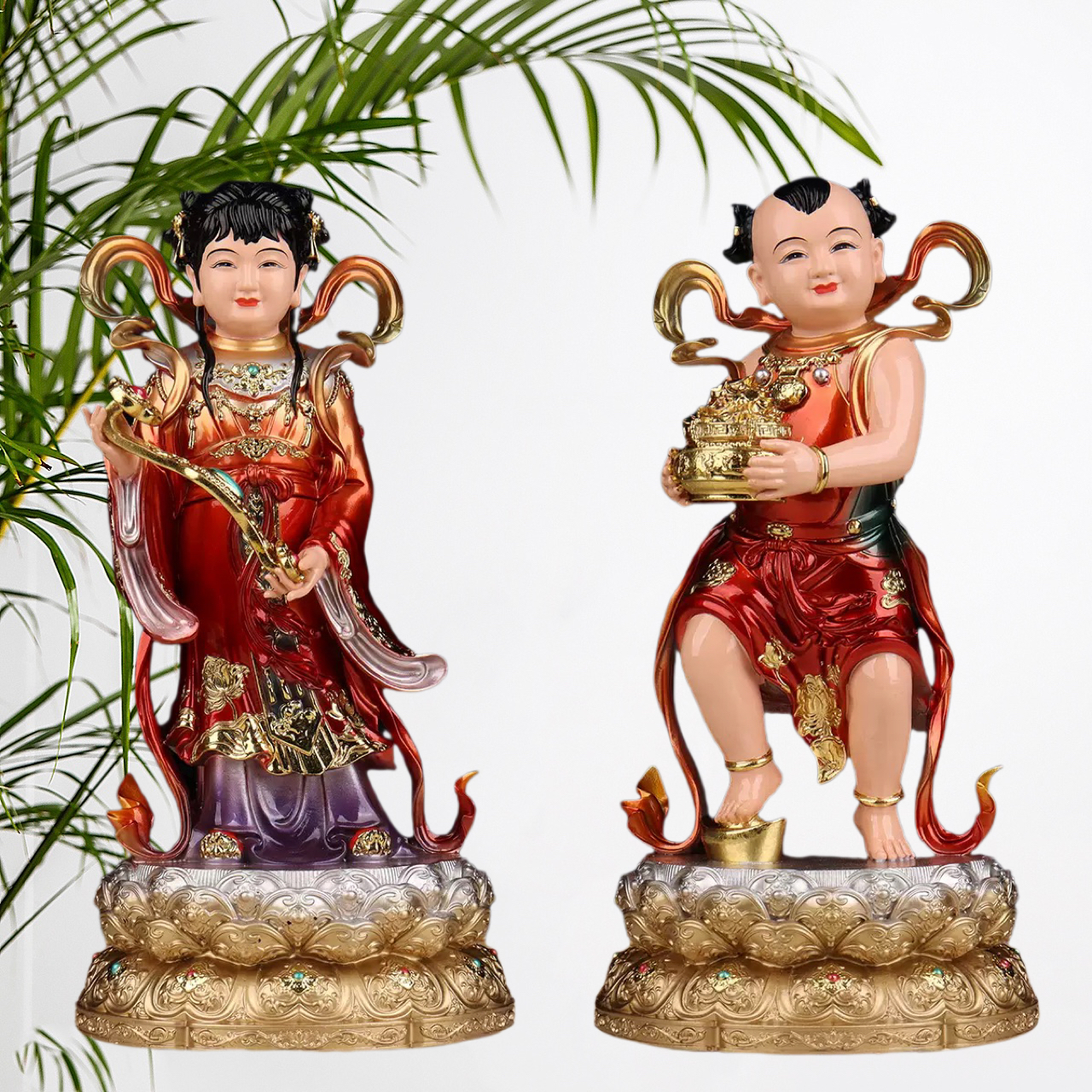 善财童子龙女金童玉女居家供奉观音菩萨佛像中式摆件左右童男童女