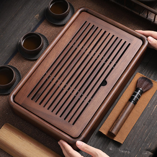 陶福气胡桃木茶盘家用小型功夫茶具实木泡茶台现代家居盛水蓄接水
