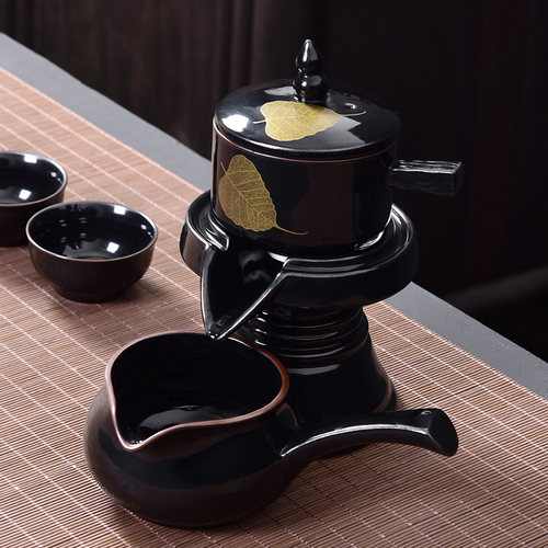 速发金叶子黑天目石磨懒人自动茶器茶壶 家用金叶子黑陶瓷自动