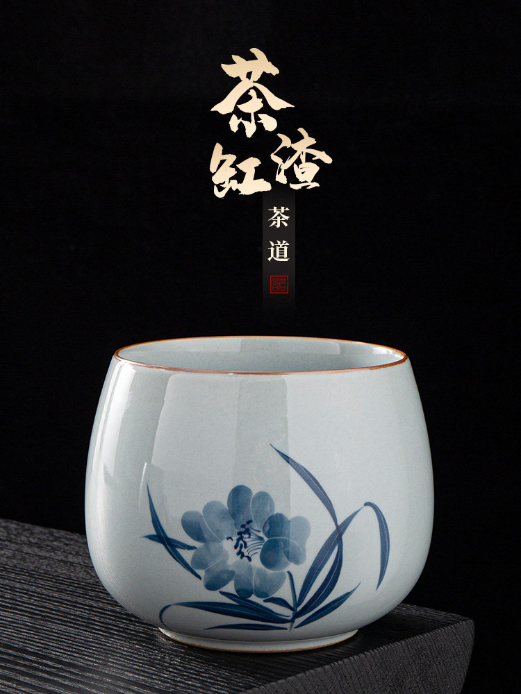 陶福气青花瓷大号茶洗茶渣缸家用功夫茶具配件茶桌废水垃圾桶烟缸