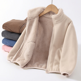 儿童摇粒绒外套女童秋冬加绒加厚男童抓绒上衣宽松一体绒2025新款