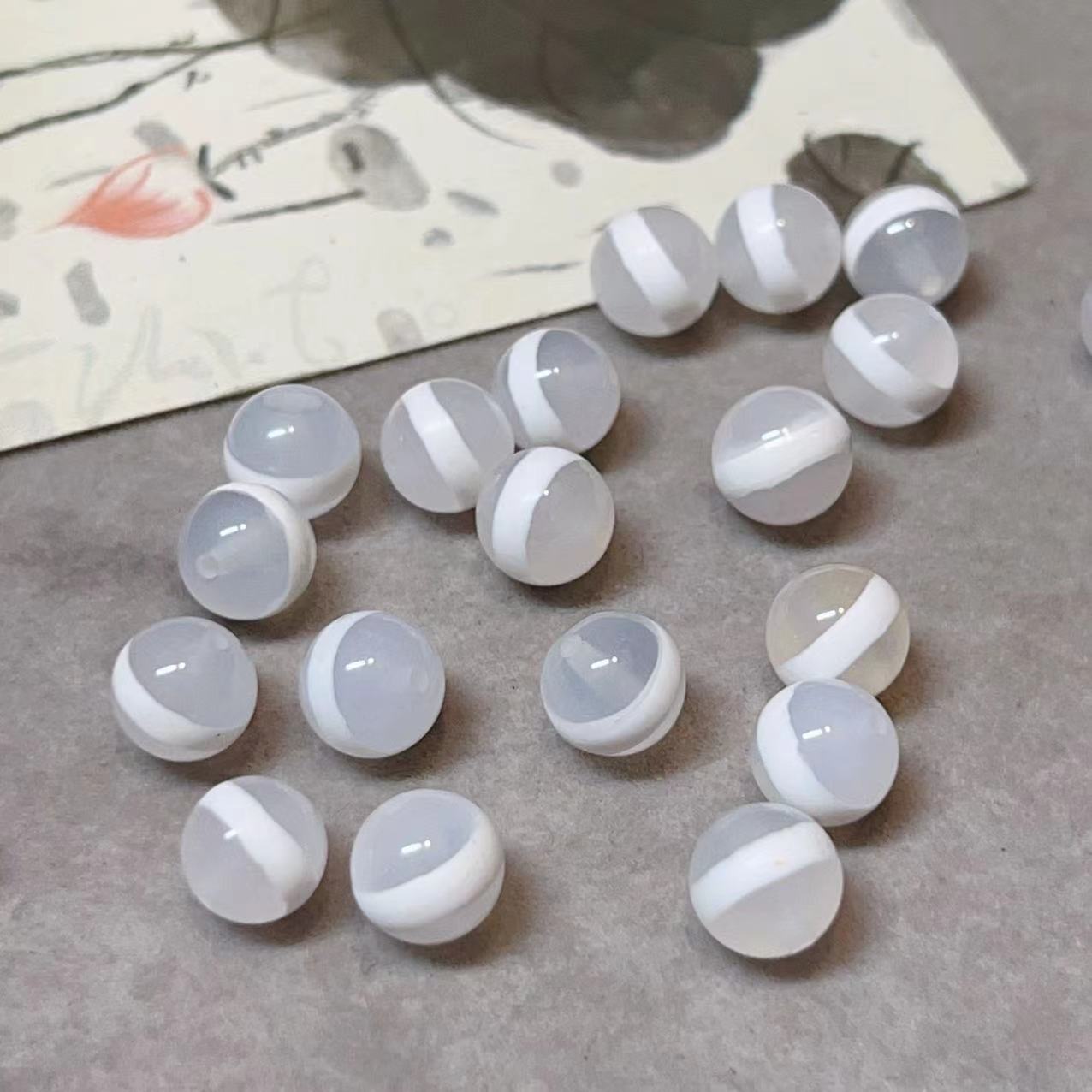 一线药师珠玛瑙圆珠文玩手串隔珠配珠散珠配珠白色手串手链537