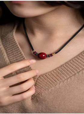 天然朱砂锁骨链转运珠项链高含量紫金砂吊坠项链挂件饰男女礼物