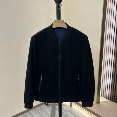 26绵羊毛拉链口袋棒球领夹克