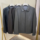 中青年商务翻领行政黑色皮衣夹克男秋装 柜2999 柔软弹力荔枝纹