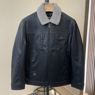 可拆毛领！分仓压胶85鸭绒！商务翻领中青年黑色皮衣外套男羽绒服