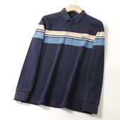 男士 H系 春秋翻领 透气藏青拼色精致刺绣POLO衫 长袖 95棉 抗皱舒适