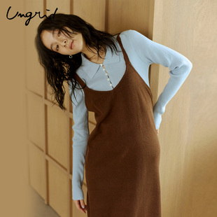 Polo领含棉针织开衫 单排扣开衩修身 女1125526533 新品 Ungrid25秋季