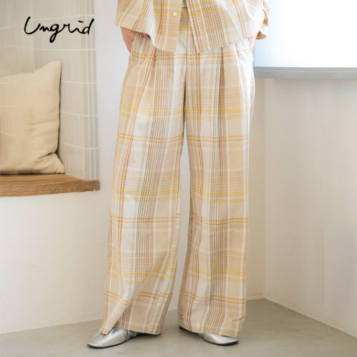 Ungrid宽松格纹亚麻混纺休闲裤