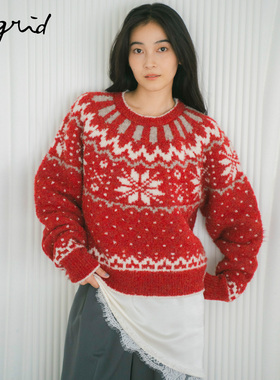 Ungrid26春季新品圣诞风北欧费尔岛雪花毛针织衫上衣女1126126140