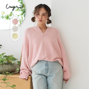 Ungrid2025新品 慵懶風小V領廓形顯瘦長袖 針織衫 女1125126017 法式