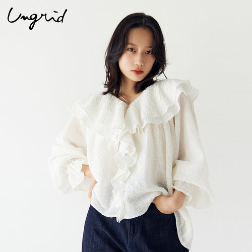 Ungrid边泡泡袖单排扣短款衬衫