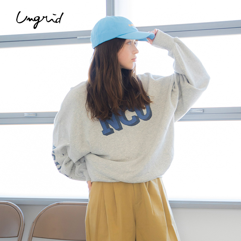 Ungrid2025初春新品宽松休闲NCU泼墨印花圆领卫衣女士1125127020
