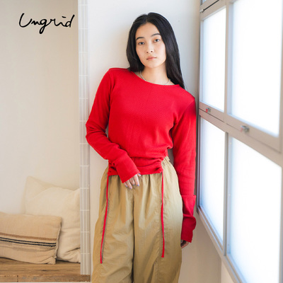 Ungrid2025春季新品时尚款两穿抽绳长袖罗纹针织上衣女1125127163
