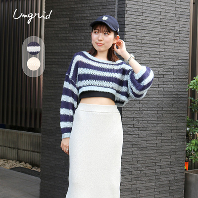 Ungrid 2024冬季新品宽松休闲半透镂空针织短款上衣女1124526121